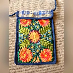 Vintage Embroidery Flowers Small Cross-Body Bag Made in Guatemala 7.5” X 5”